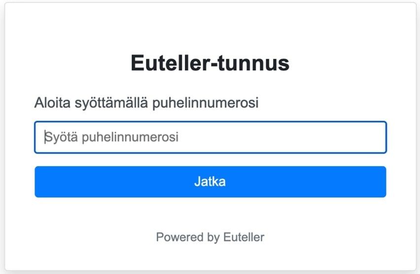 Euteller tunnus luodaan puhelinnumeron avulla. Euteller tunnus luodaan puhelinnumeron avulla.