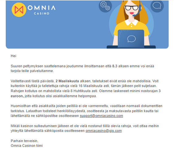 Kasino sulkeutuu Omnia Kasino sulkeutuu Omnia