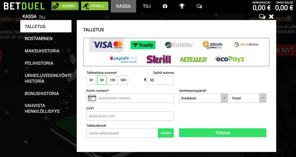 BetDuel Casino talletus BetDuel Casino talletus
