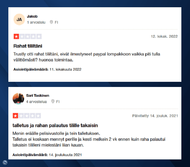 Trustly kokemuksia - rahojen palauttamisessa kestää jopa 1–2 viikkoa Trustly kokemuksia - rahojen palauttamisessa kestää jopa 1–2 viikkoa