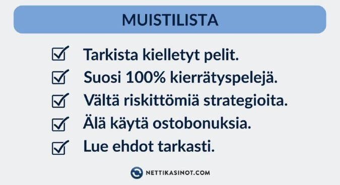 Yhteenveto – Pelaa bonuksella fiksusti Yhteenveto – Pelaa bonuksella fiksusti