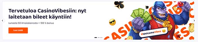 Casino Vibes bonus lunastetaan koodilla AURORA. Casino Vibes bonus lunastetaan koodilla AURORA.