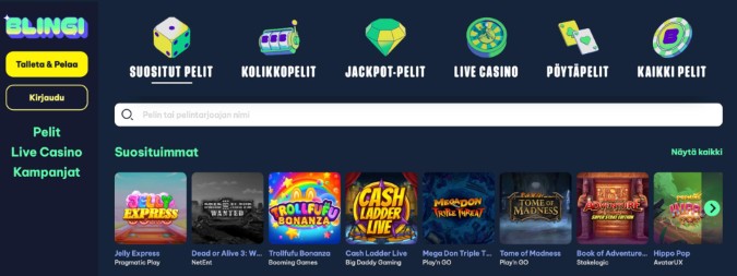 Blingi Casinon pelivalikoima Blingi Casinon pelivalikoima