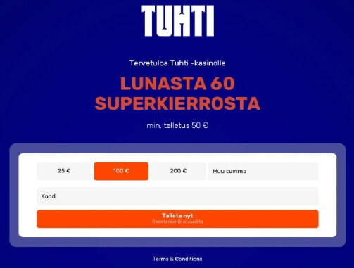 Tuhti Casino exclusive bonus Tuhti Kasinon superkierrokset